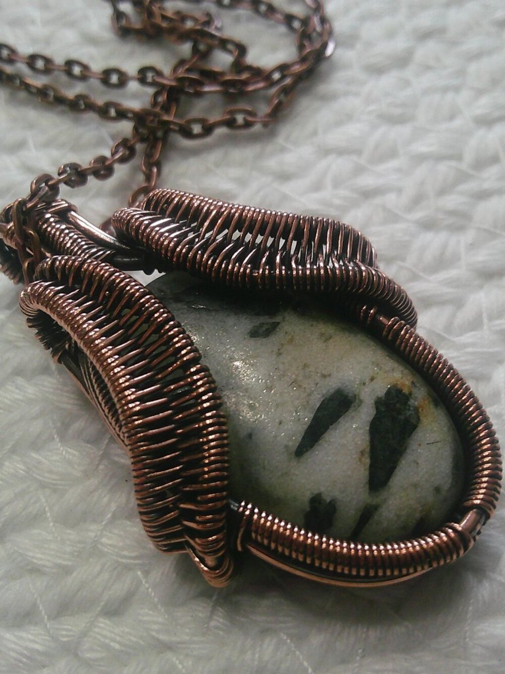 Gorgeous DALMATION JASPER Wire-Wrapped Copper Pendant/Chain #307F